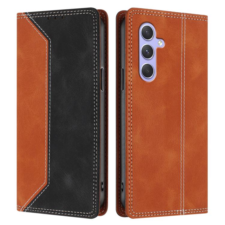 For Galaxy A55 5G Skin Feel Two-tone RFID Blocking Vegan Leather Phone Case