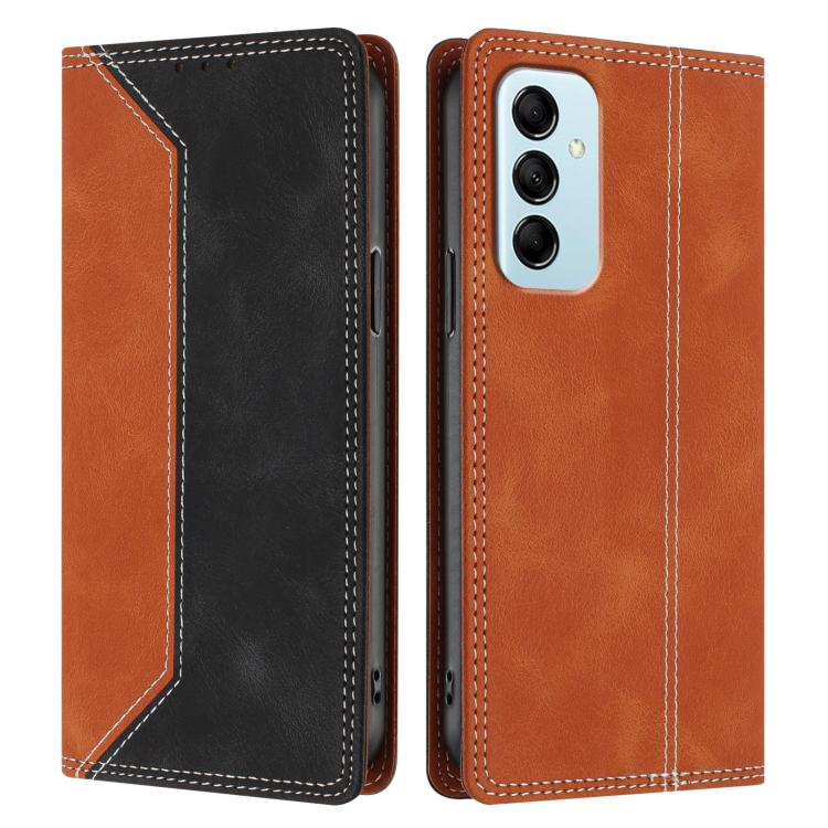 For Galaxy M14 5G Skin Feel Two-tone RFID Blocking Vegan Leather Phone Case