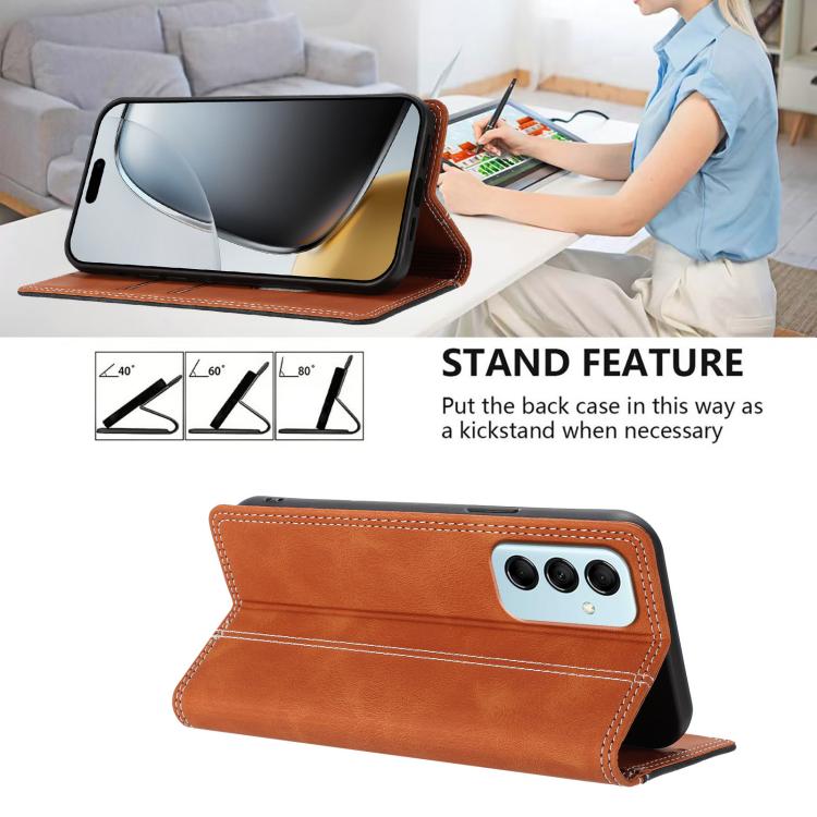 For Galaxy M14 5G Skin Feel Two-tone RFID Blocking Vegan Leather Phone Case