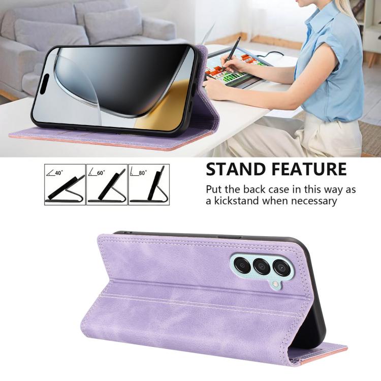 For Galaxy M15 5G Skin Feel Two-tone RFID Blocking Vegan Leather Phone Case