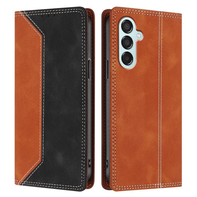 For Galaxy M15 5G Skin Feel Two-tone RFID Blocking Vegan Leather Phone Case