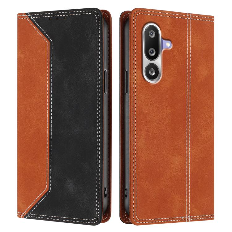 For Galaxy M36 5G Skin Feel Two-tone RFID Blocking Vegan Leather Phone Case