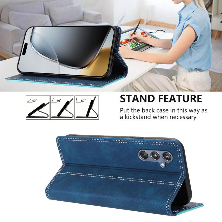 For Galaxy M55 5G Skin Feel Two-tone RFID Blocking Vegan Leather Phone Case