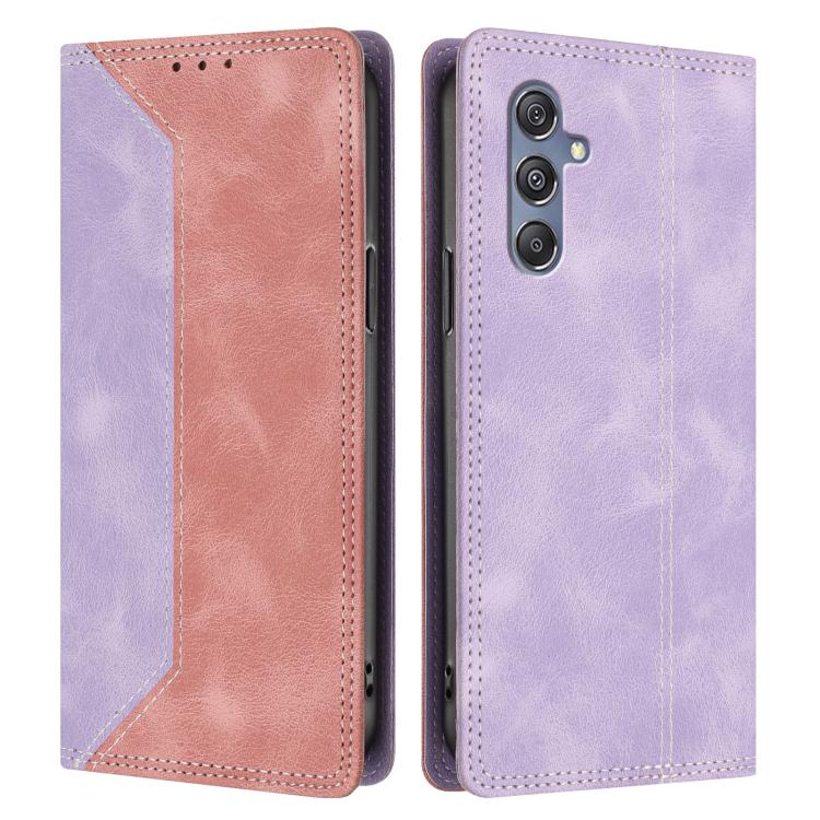 For Galaxy M55 5G Skin Feel Two-tone RFID Blocking Vegan Leather Phone Case