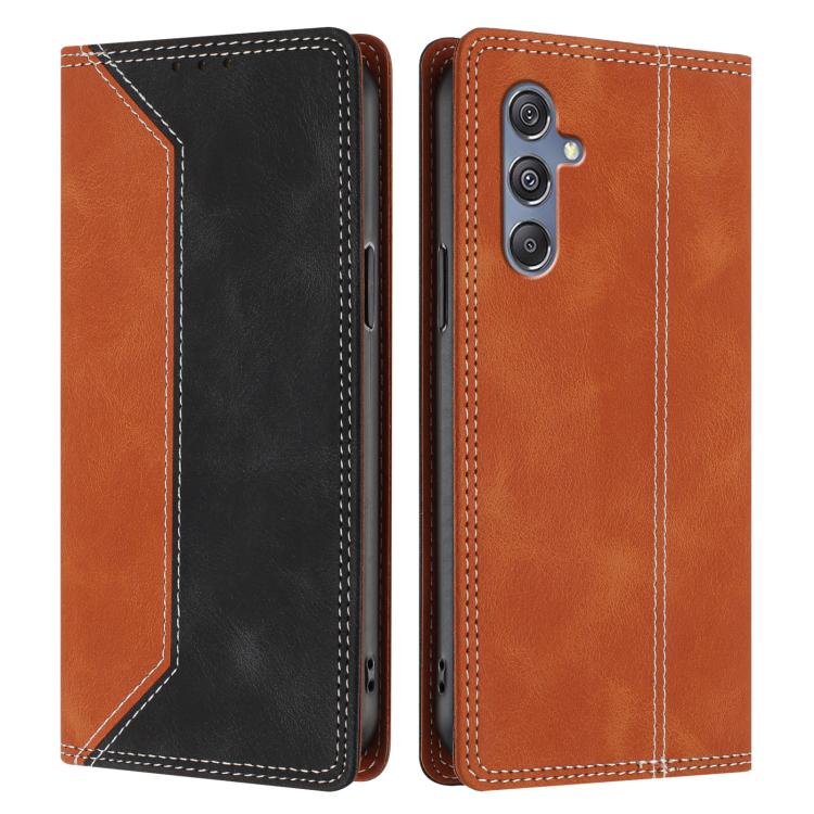 For Galaxy M55 5G Skin Feel Two-tone RFID Blocking Vegan Leather Phone Case