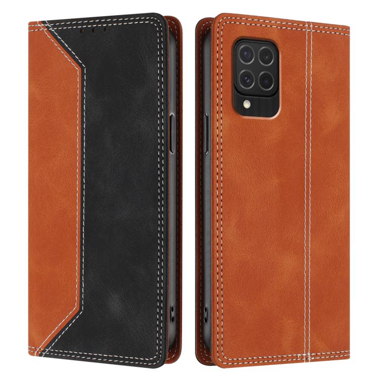 For Galaxy M62 / F62 5G Skin Feel Two-tone RFID Blocking Vegan Leather Phone Case
