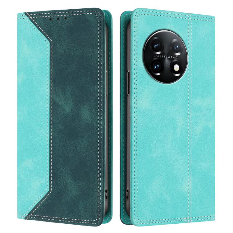 For OnePlus 11 Skin Feel Two-tone RFID Blocking Vegan Leather Phone Case