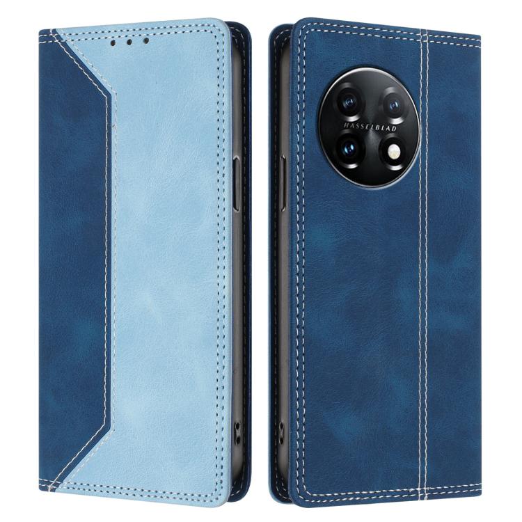 For OnePlus 11 Skin Feel Two-tone RFID Blocking Vegan Leather Phone Case
