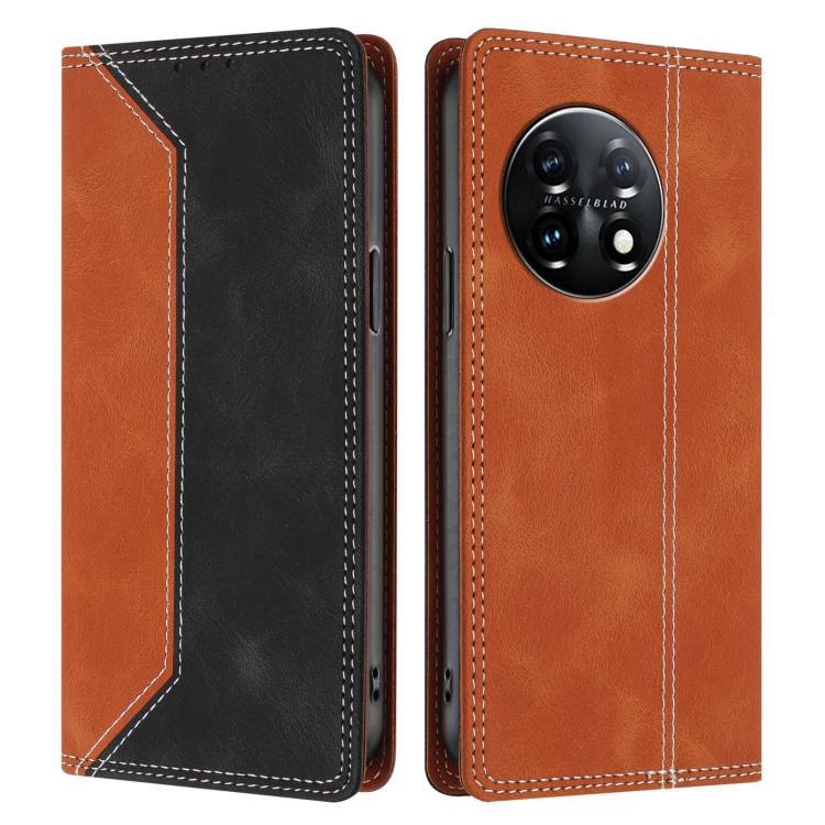 For OnePlus 11 Skin Feel Two-tone RFID Blocking Vegan Leather Phone Case