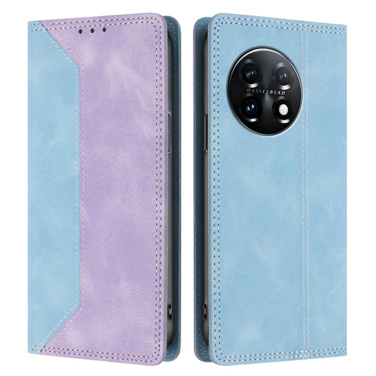 For OnePlus 11 Skin Feel Two-tone RFID Blocking Vegan Leather Phone Case