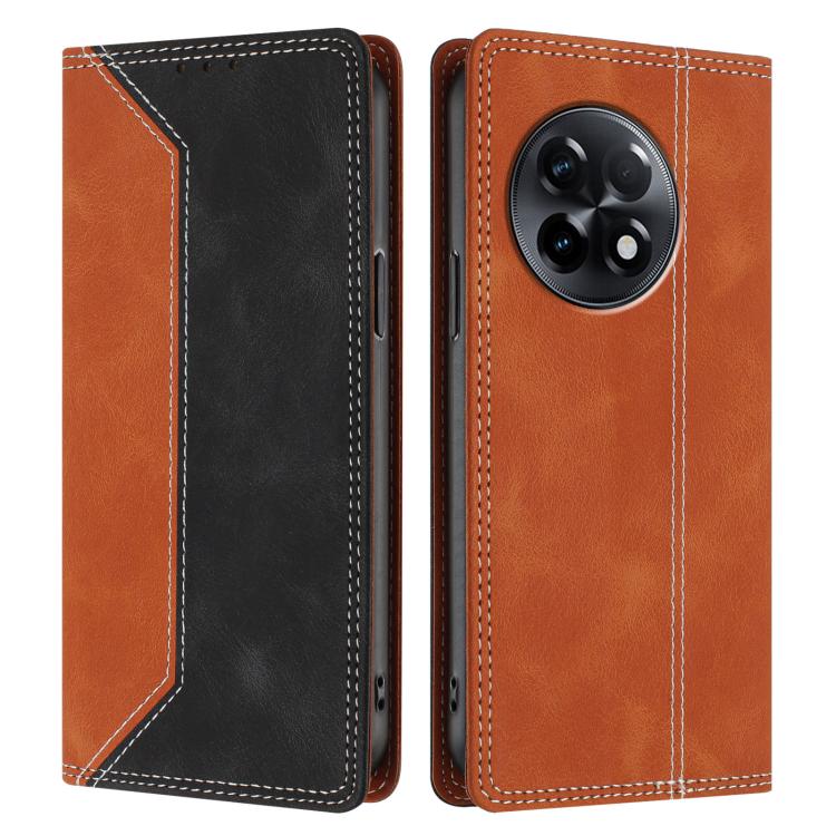 For OnePlus 11R Skin Feel Two-tone RFID Blocking Vegan Leather Phone Case
