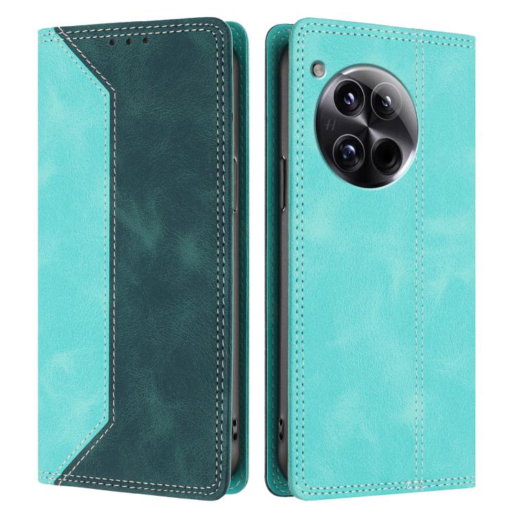 For OnePlus 12 Skin Feel Two-tone RFID Blocking Vegan Leather Phone Case