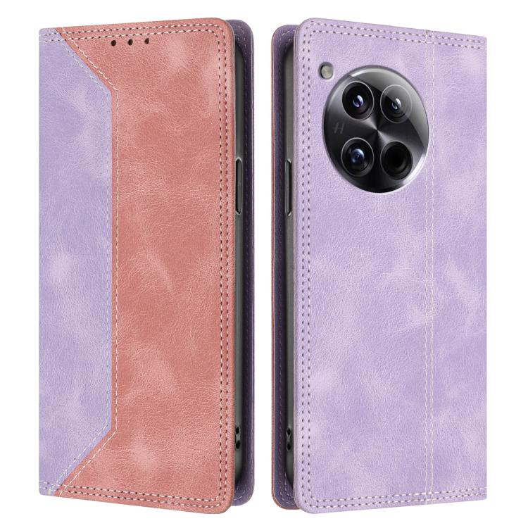 For OnePlus 12 Skin Feel Two-tone RFID Blocking Vegan Leather Phone Case