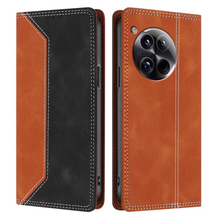 For OnePlus 12 Skin Feel Two-tone RFID Blocking Vegan Leather Phone Case