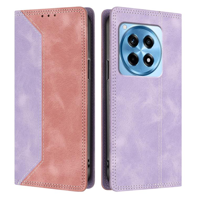 For OnePlus 12R Skin Feel Two-tone RFID Blocking Vegan Leather Phone Case