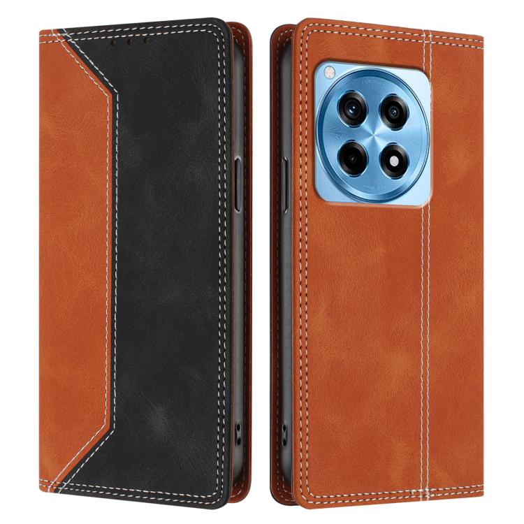 For OnePlus 12R Skin Feel Two-tone RFID Blocking Vegan Leather Phone Case