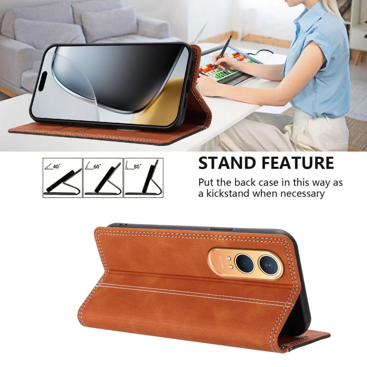 For OnePlus Nord CE4 Lite Skin Feel Two-tone RFID Blocking Vegan Leather Phone Case
