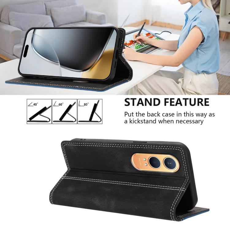 For OnePlus Nord CE4 Lite Skin Feel Two-tone RFID Blocking Vegan Leather Phone Case