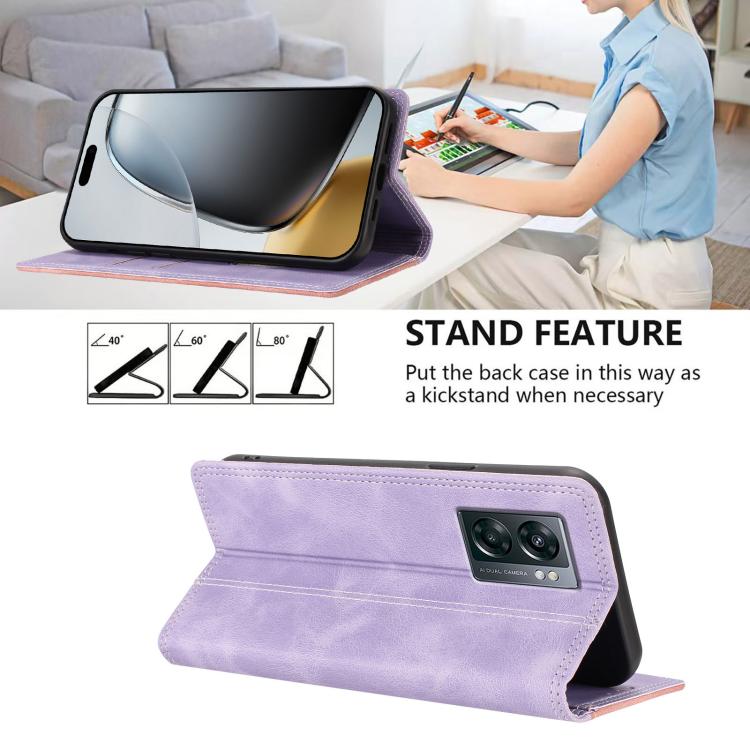 For OnePlus Nord N300 Skin Feel Two-tone RFID Blocking Vegan Leather Phone Case
