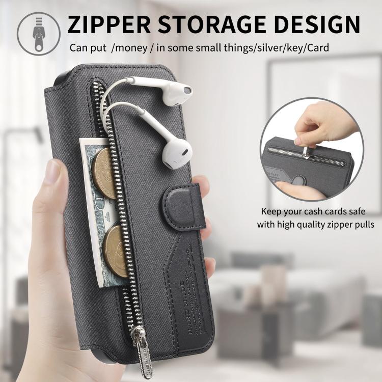 For Galaxy M56 5G Twill Fabric MagSafe RFID Anti-theft Zipper Wallet Leather Phone Case