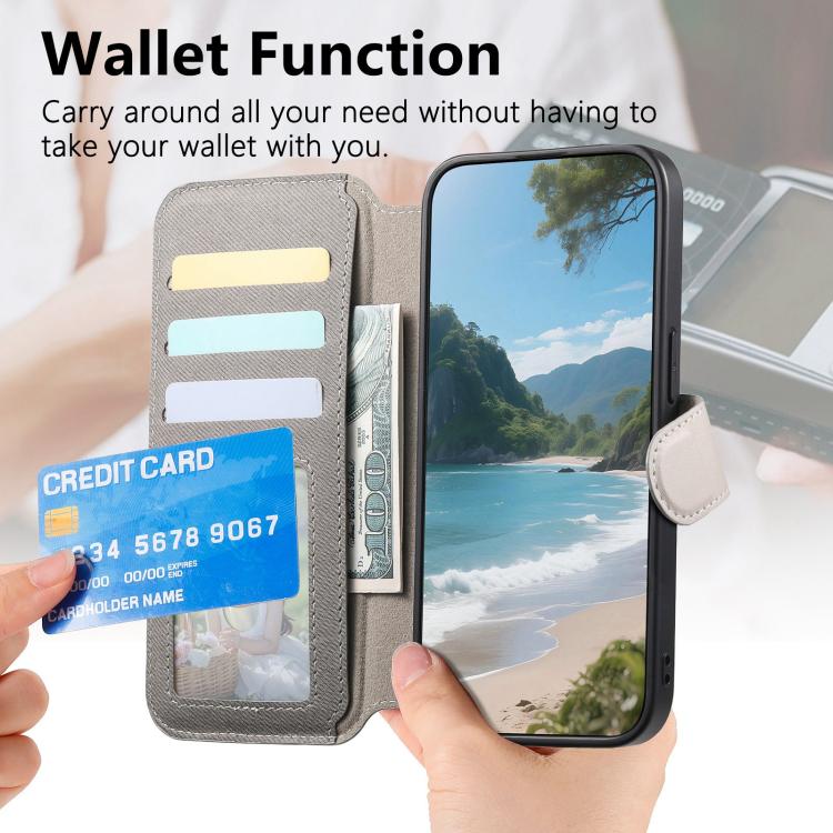 For Galaxy M56 5G Twill Fabric MagSafe RFID Anti-theft Zipper Wallet Leather Phone Case