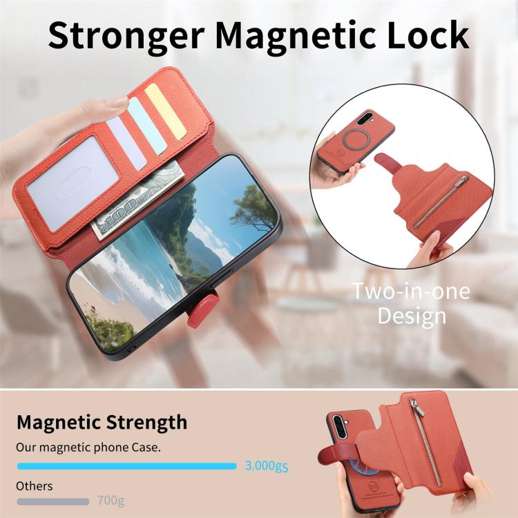 For Galaxy M56 5G Twill Fabric MagSafe RFID Anti-theft Zipper Wallet Leather Phone Case