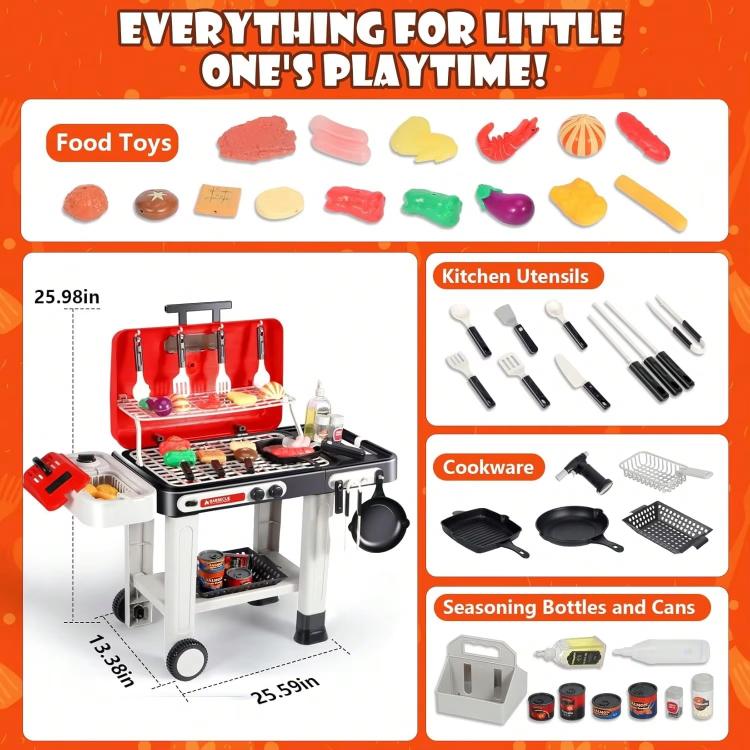 42pcs / Set Electric Sound and Light Spray Children Pretend Simulation Barbecue Grill Toy Set - Black