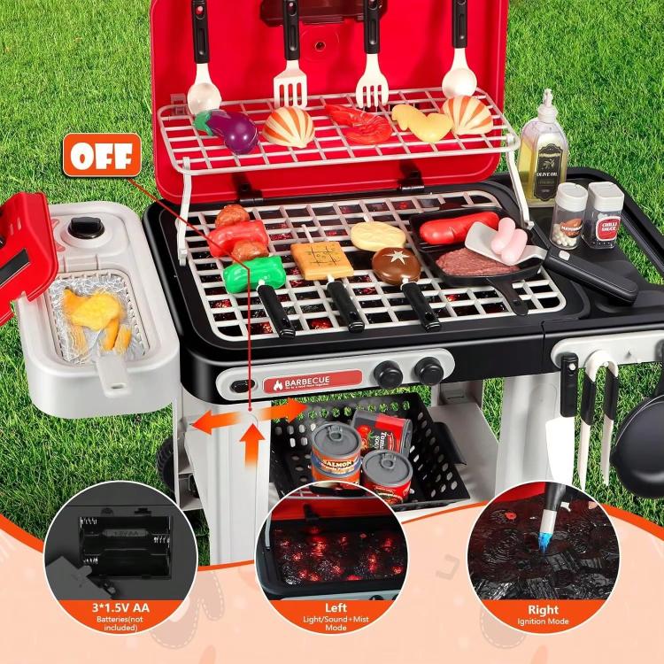 42pcs / Set Electric Sound and Light Spray Children Pretend Simulation Barbecue Grill Toy Set - Black
