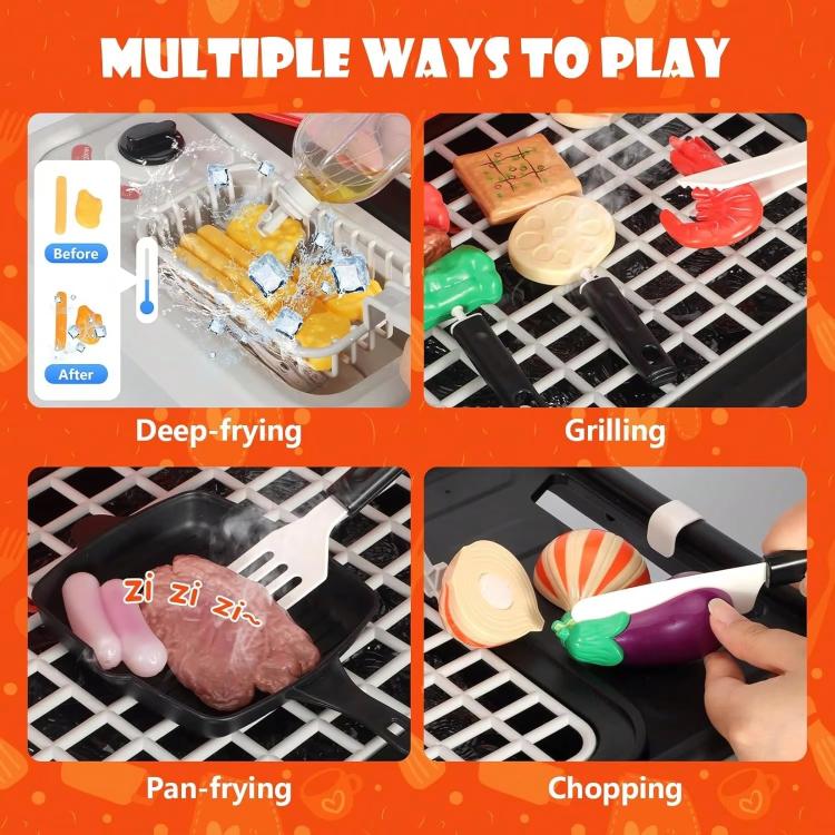 42pcs / Set Electric Sound and Light Spray Children Pretend Simulation Barbecue Grill Toy Set - Black