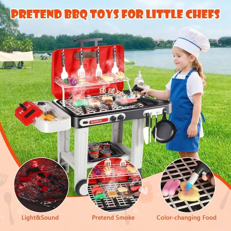 42pcs / Set Electric Sound and Light Spray Children Pretend Simulation Barbecue Grill Toy Set - Black