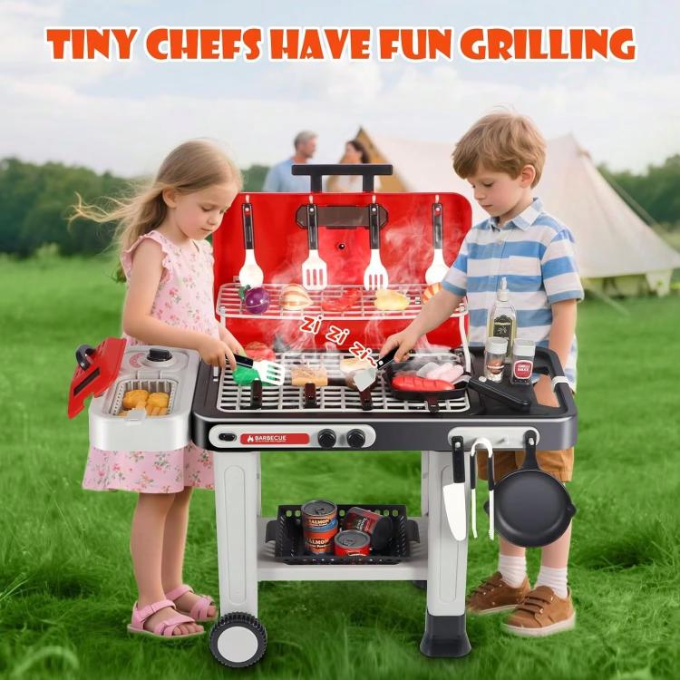 42pcs / Set Electric Sound and Light Spray Children Pretend Simulation Barbecue Grill Toy Set - Black
