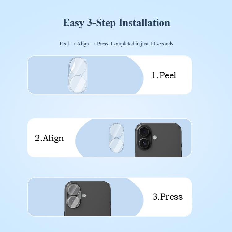 For iPhone 16 / 16 Plus 2pcs/Set LeReach TF Series 3D Full Coverage Version HD Wear-Resistant Camera Lens Glass Film