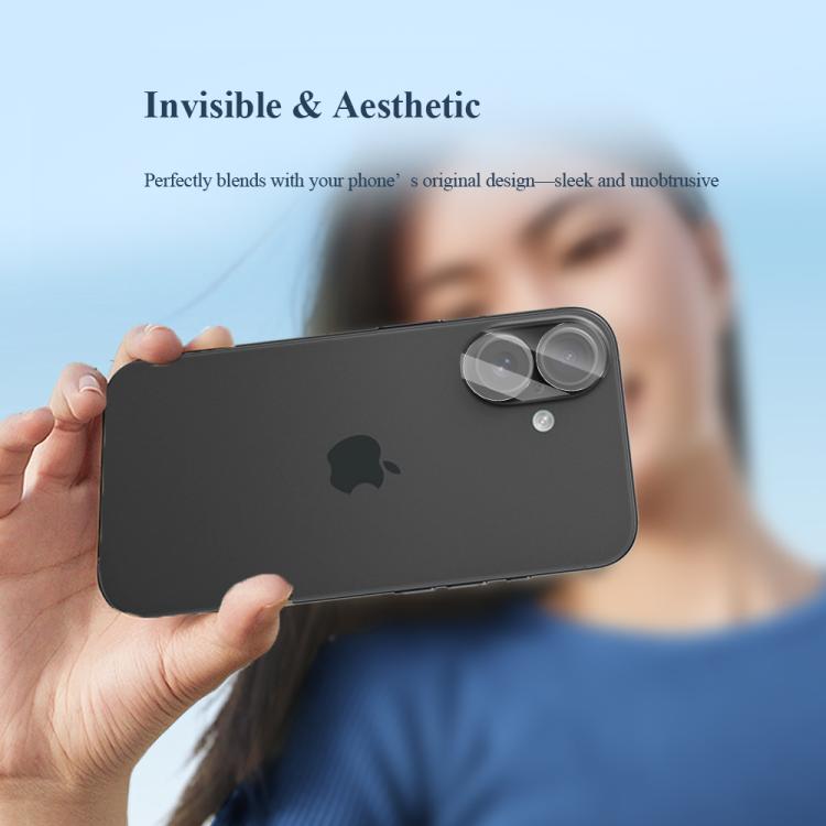 For iPhone 16 / 16 Plus 2pcs/Set LeReach TF Series 3D Full Coverage Version HD Wear-Resistant Camera Lens Glass Film