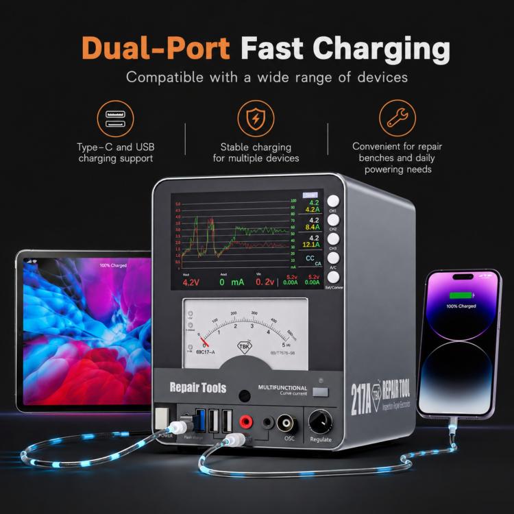 TBK 217A 30V / 5A 3-Channel Storage Curved DC Regulated Power Supply with Hyperbola Display, Plug:AU Plug