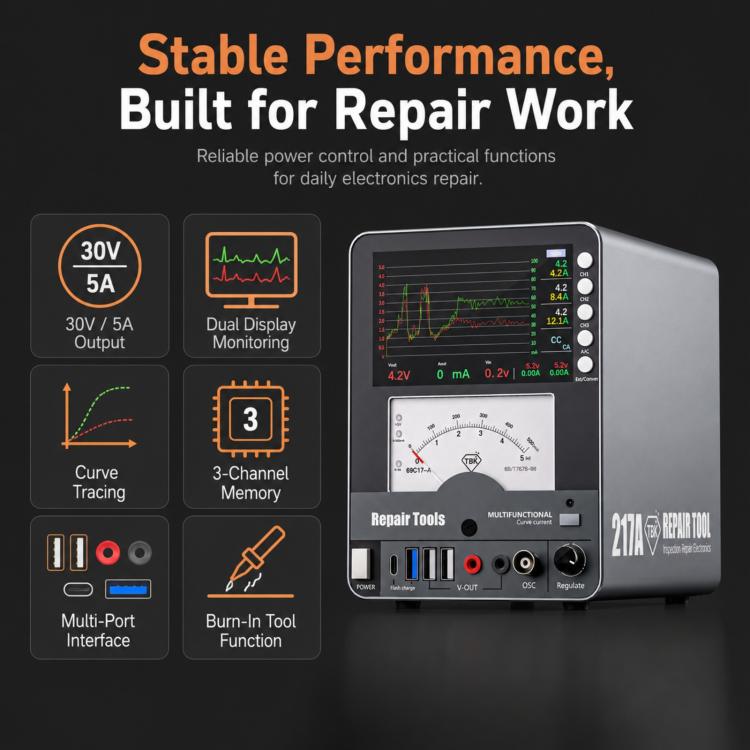 TBK 217A 30V / 5A 3-Channel Storage Curved DC Regulated Power Supply with Hyperbola Display, Plug:AU Plug