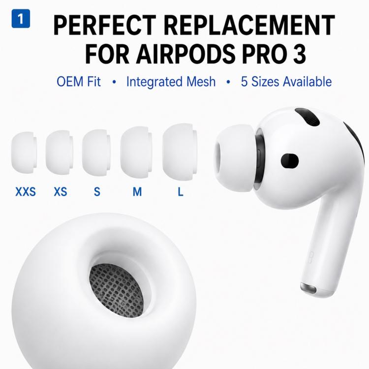 For AirPods Pro 3 XDcase 5 Pairs Replacement Silicone Ear Tips Kit, L/M/S/XS/XXS Size
