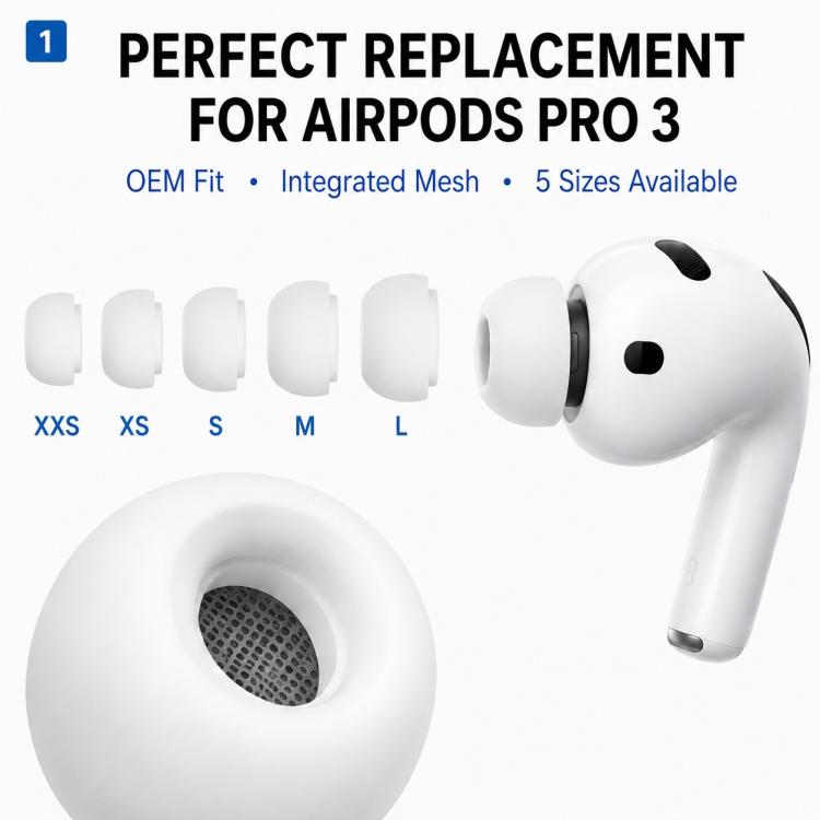 For AirPods Pro 3 XDcase 5 Pairs Replacement Silicone Ear Tips Kit, L/M/S/XS/XXS Size