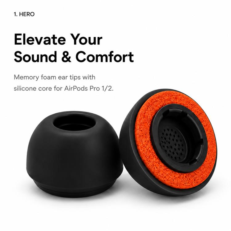 For AirPods Pro 2 / 1 XDcase 4 Pairs Replacement Silicone Sponge Ear Tips Kit, L/M/S/XS Size - Black Orange