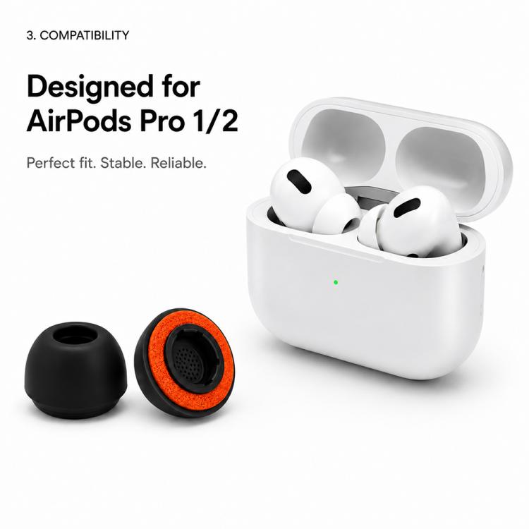 For AirPods Pro 2 / 1 XDcase 4 Pairs Replacement Silicone Sponge Ear Tips Kit, L/M/S/XS Size - Black Orange