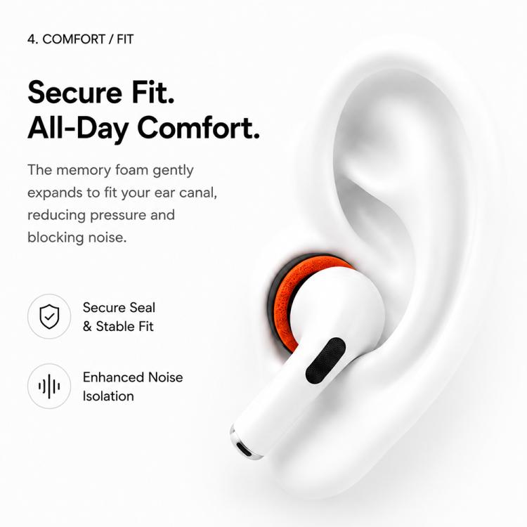 For AirPods Pro 2 / 1 XDcase 4 Pairs Replacement Silicone Sponge Ear Tips Kit, L/M/S/XS Size - Black Orange