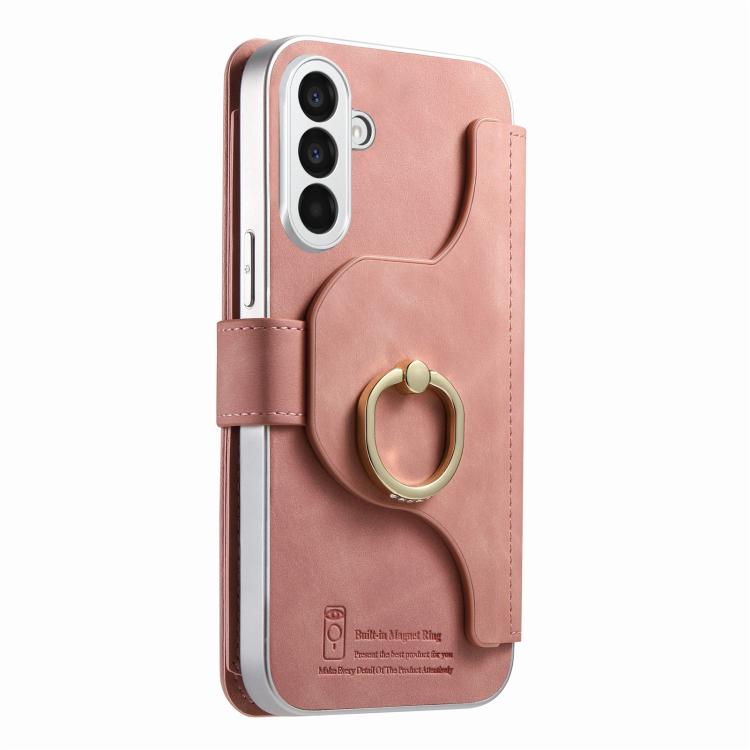 For Galaxy A56 5G Precision Hole Silver-Edged Ring RFID Blocking Zipper Wallet Magnetic Vegan Leather Phone Case