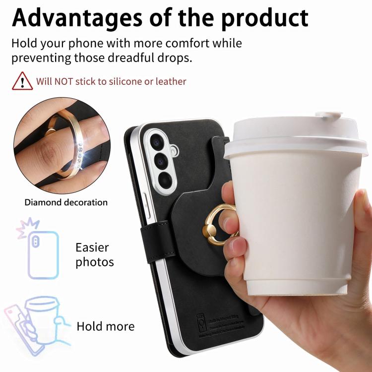 For Galaxy A56 5G Precision Hole Silver-Edged Ring RFID Blocking Zipper Wallet Magnetic Vegan Leather Phone Case