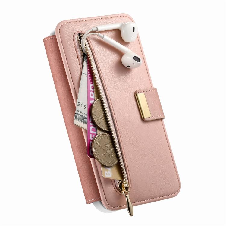 For Galaxy A55 5G Precision Hole Silver-Edged Ring RFID Blocking Zipper Wallet Magnetic Vegan Leather Phone Case