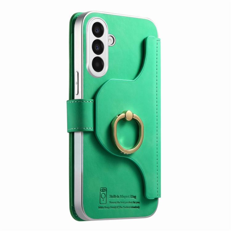 For Galaxy A54 5G Precision Hole Silver-Edged Ring RFID Blocking Zipper Wallet Magnetic Vegan Leather Phone Case
