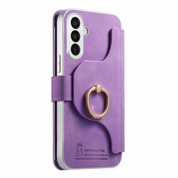 For Galaxy A35 5G Precision Hole Silver-Edged Ring RFID Blocking Zipper Wallet Magnetic Vegan Leather Phone Case