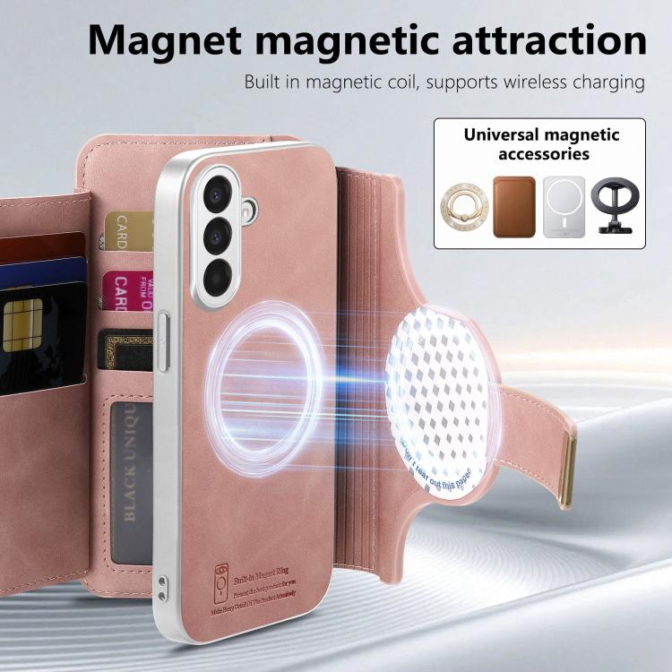 For Galaxy A26 5G Precision Hole Silver-Edged Ring RFID Blocking Zipper Wallet Magnetic Vegan Leather Phone Case