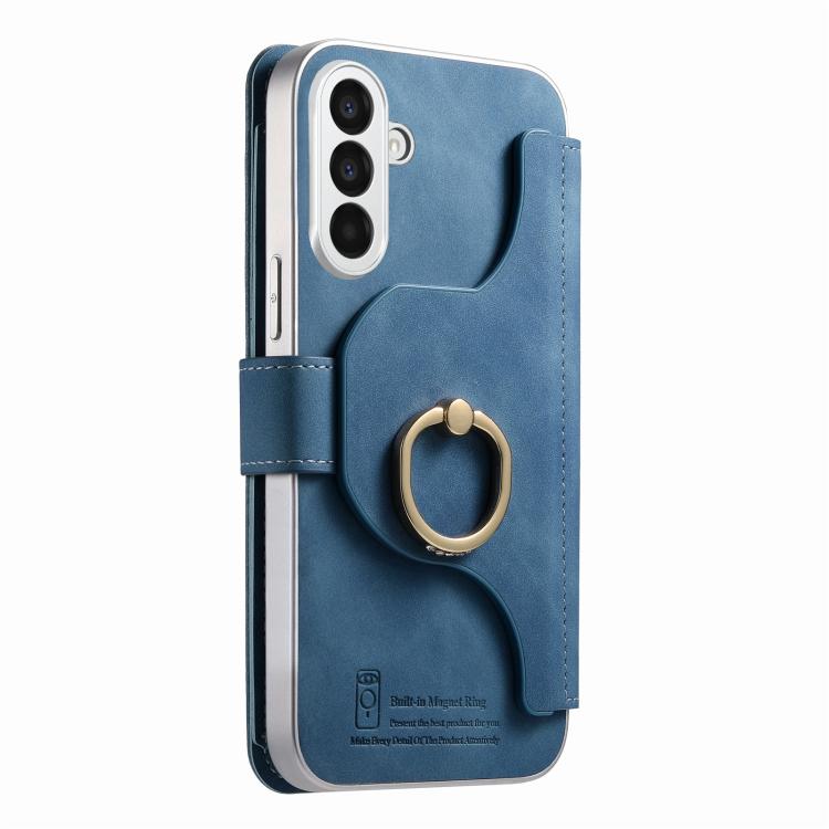 For Galaxy A26 5G Precision Hole Silver-Edged Ring RFID Blocking Zipper Wallet Magnetic Vegan Leather Phone Case