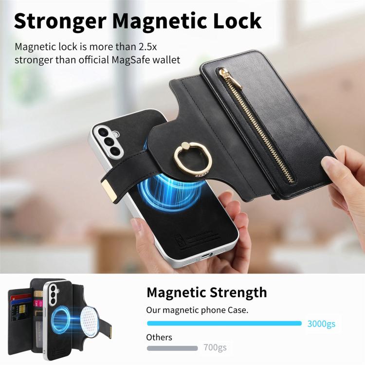 For Galaxy A26 5G Precision Hole Silver-Edged Ring RFID Blocking Zipper Wallet Magnetic Vegan Leather Phone Case