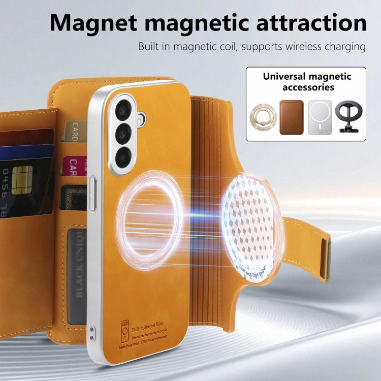 For Galaxy A25 5G Precision Hole Silver-Edged Ring RFID Blocking Zipper Wallet Magnetic Vegan Leather Phone Case