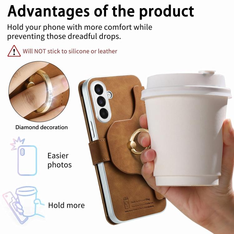 For Galaxy A25 5G Precision Hole Silver-Edged Ring RFID Blocking Zipper Wallet Magnetic Vegan Leather Phone Case